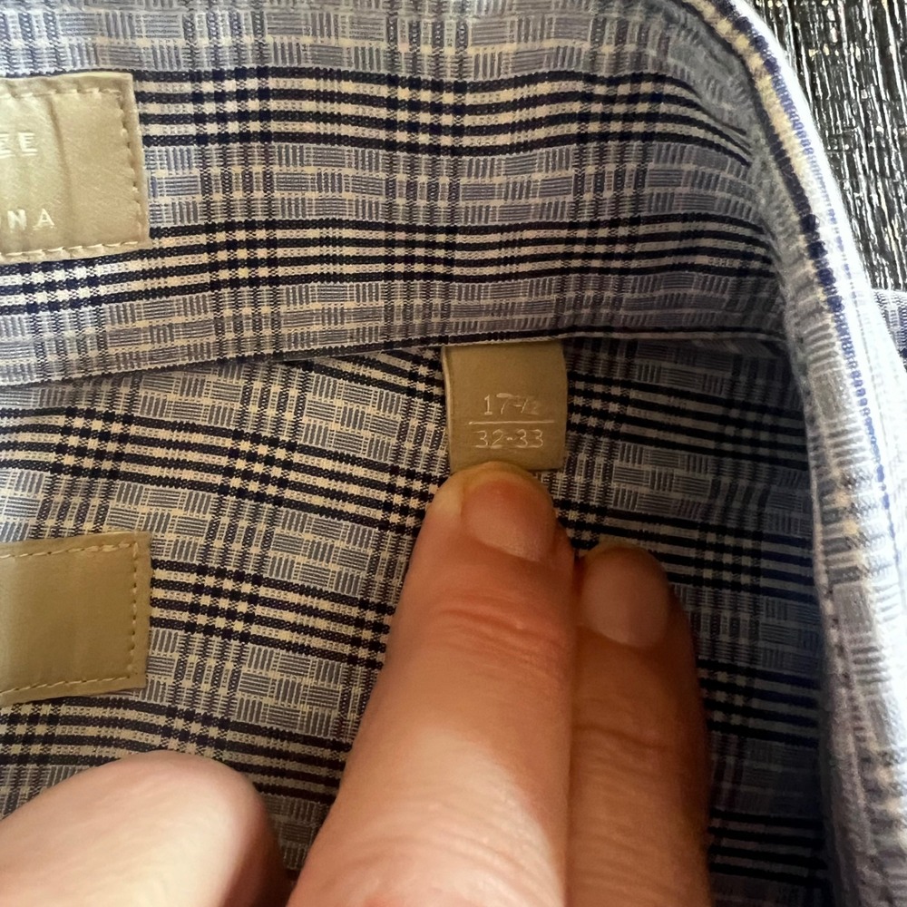 Nordstrom Smartcare Mens Trim Fit Plaid Button Down Shirt Blue Grey 17.5 32-33 - Picture 5 of 7